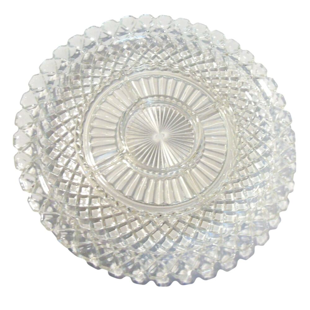 Glass Divided Serving Platter 14" Fruit Tray Dish 6 Section Diamond Cut Sawtooth